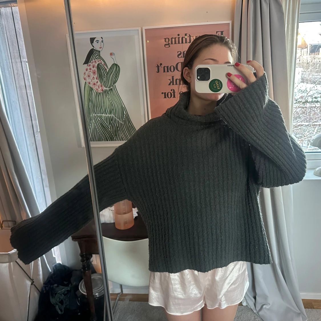 Grå stickad polotröja - 90