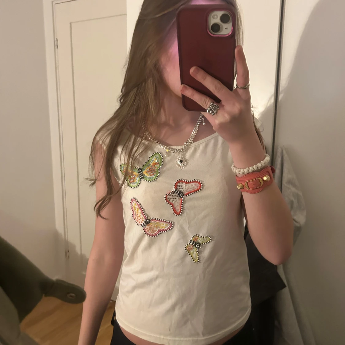 Vit linne med fjärilar - 90