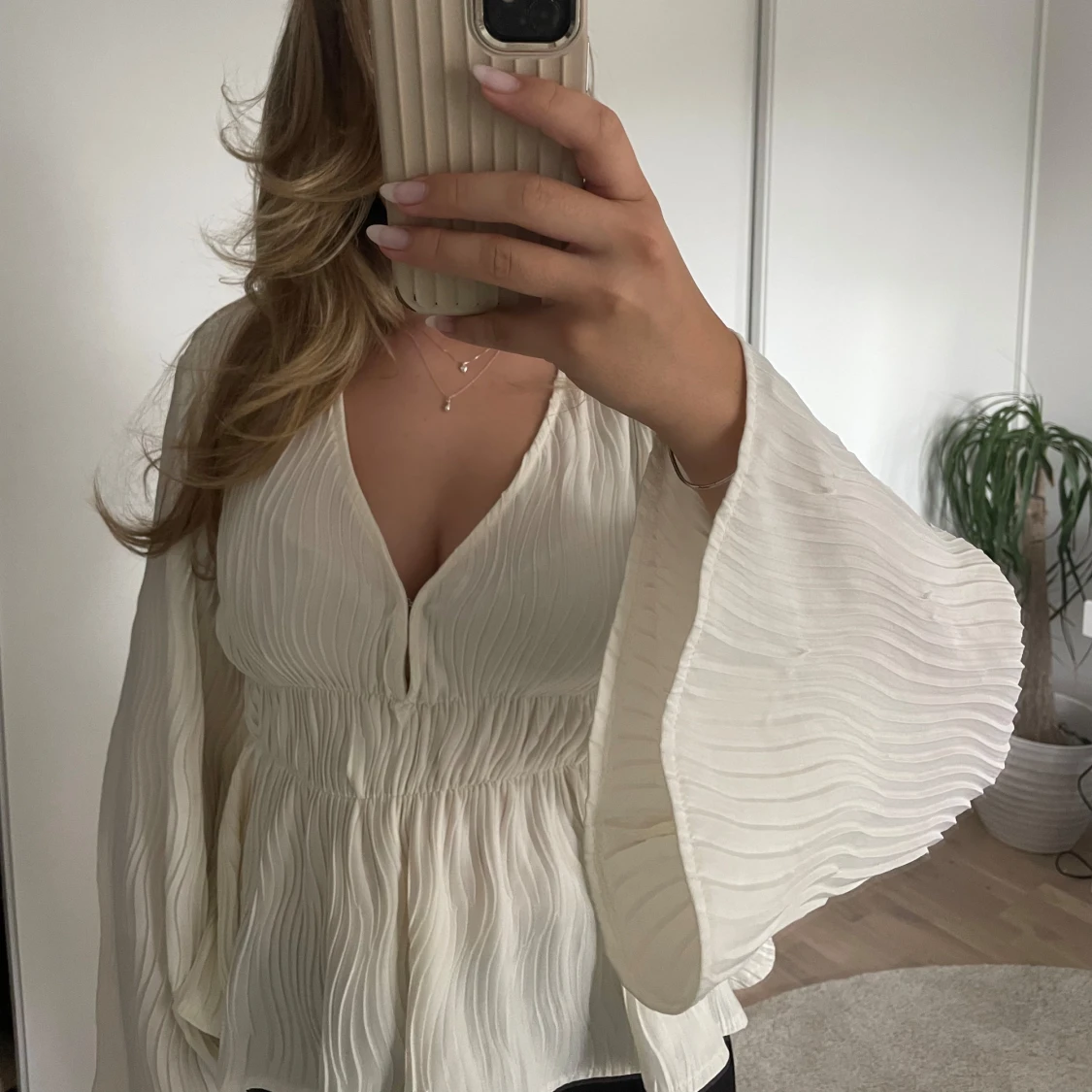 Ribbad vit blus - 90