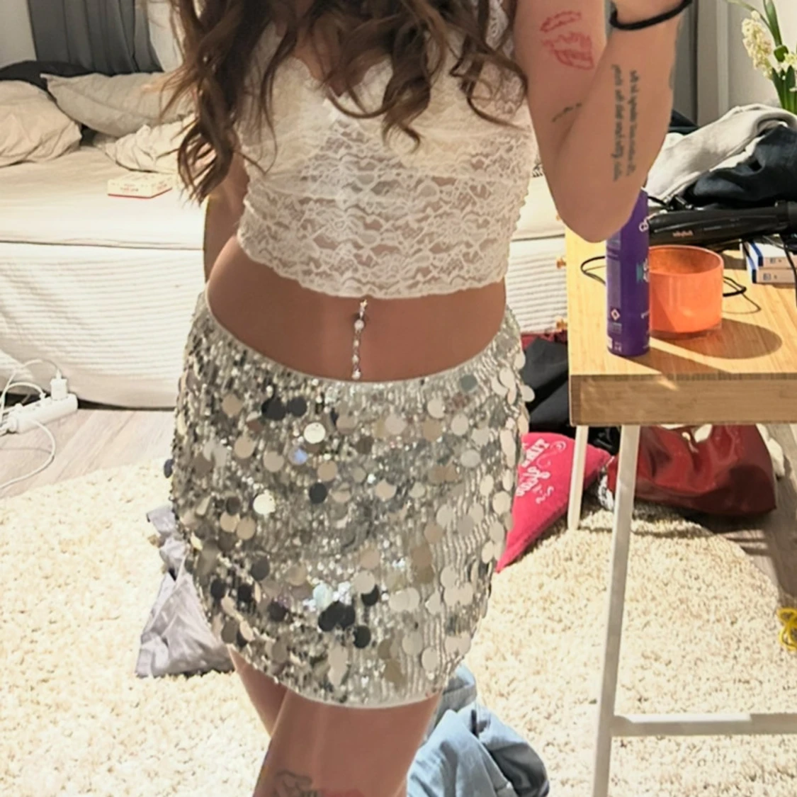 Glittrig silver kjol - 1