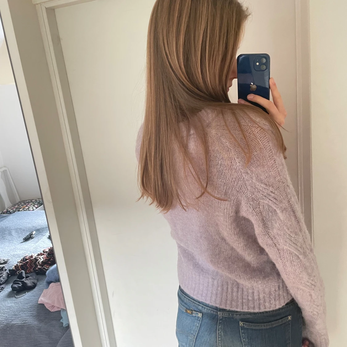 Stickad lila alpacka tröja  - 92