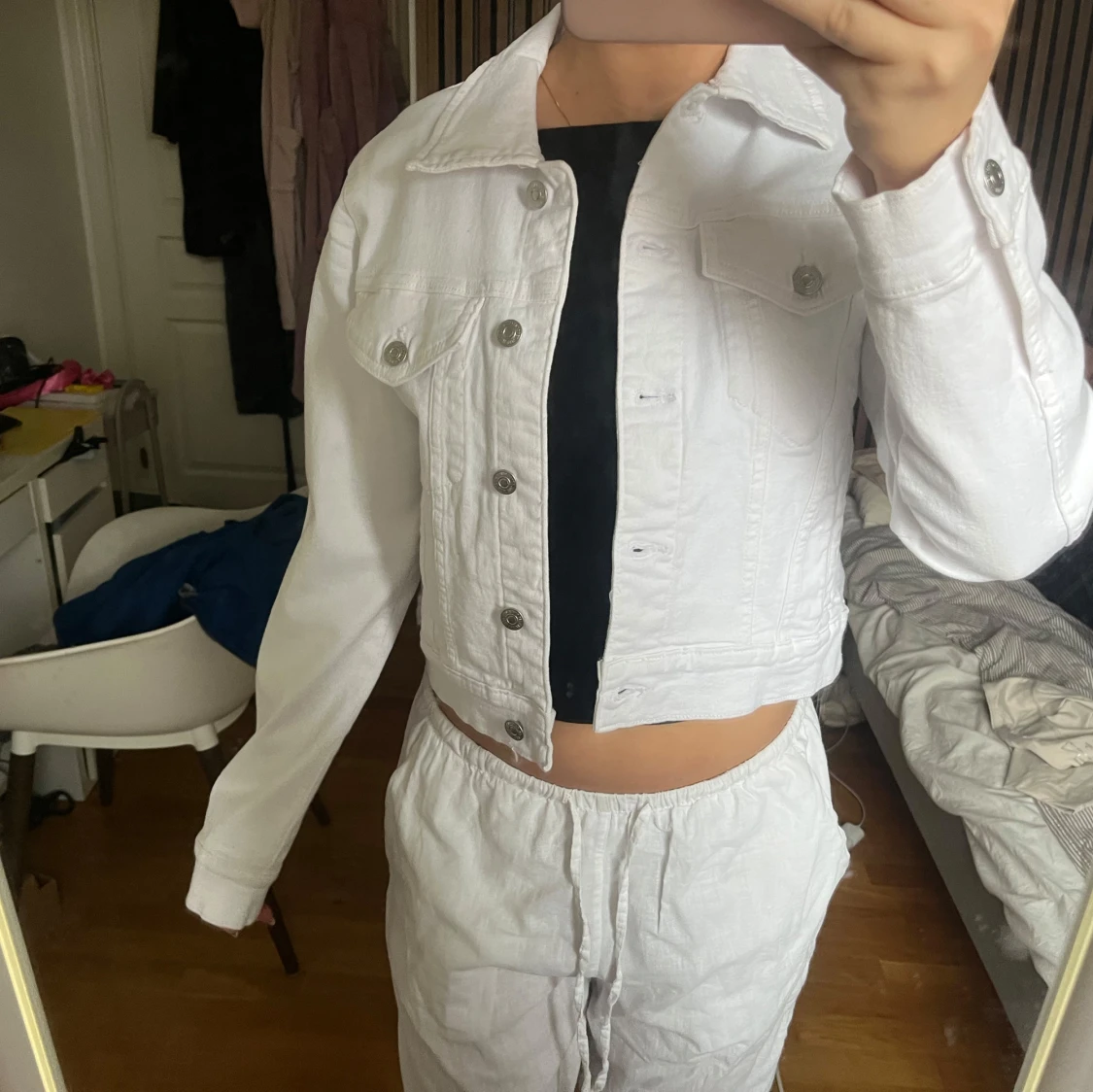 Vit croppad jeansjacka - 90