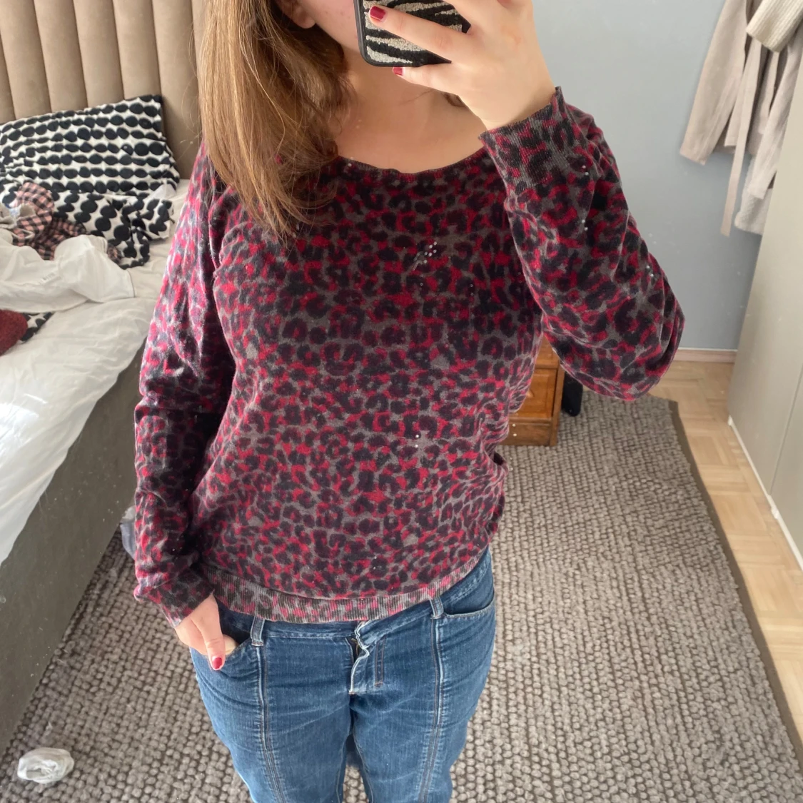 Leopardmönstrad offshoulder-tröja - 92