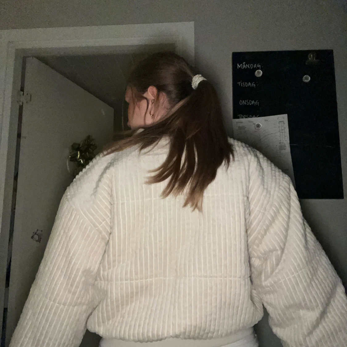 Beige ribbad croppad jacka - 2