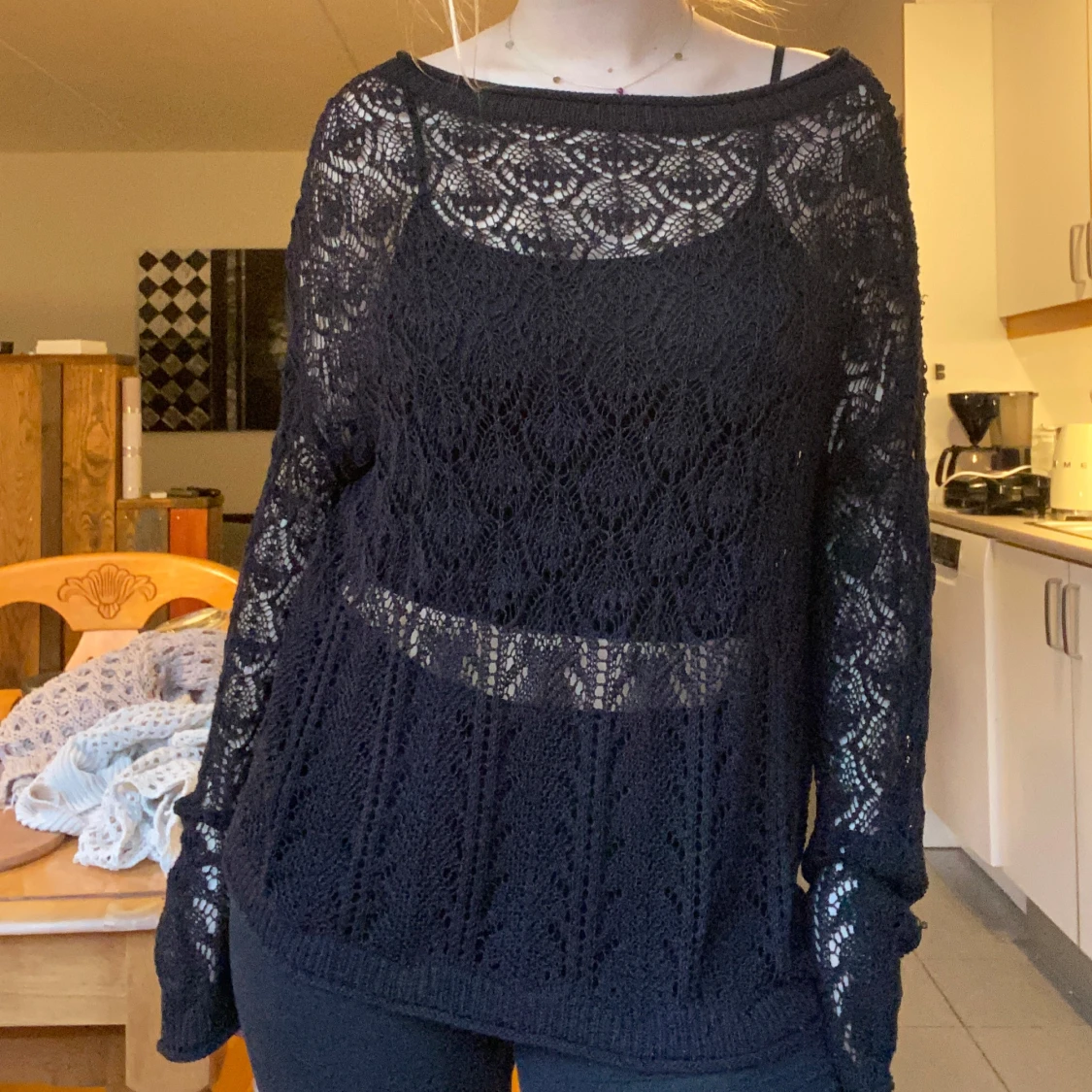 Svart spets-tröja - 90