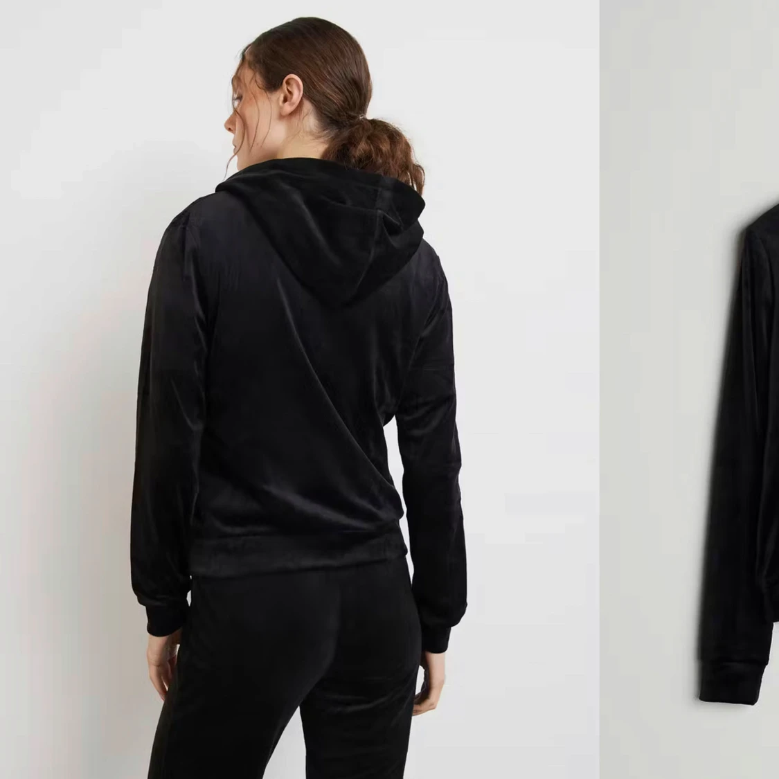 Svart velour hoodie - 90