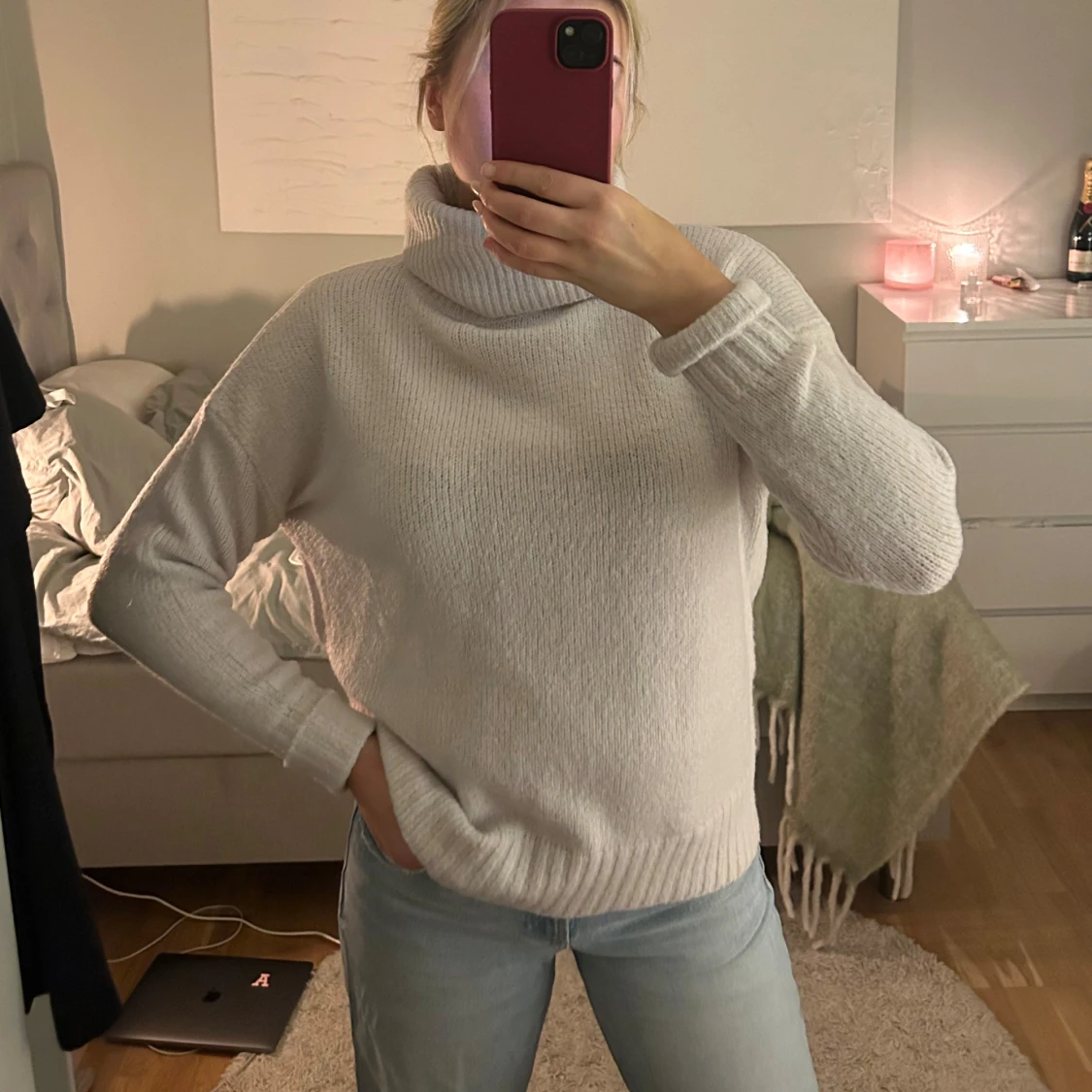 Beige stickad polotröja från 157 - 91