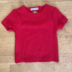 Röd topp från Zara - Snygg röd topp från Zara i ett ribbat material. Den har korta ärmar och en cool öppen ryggdetalj. 