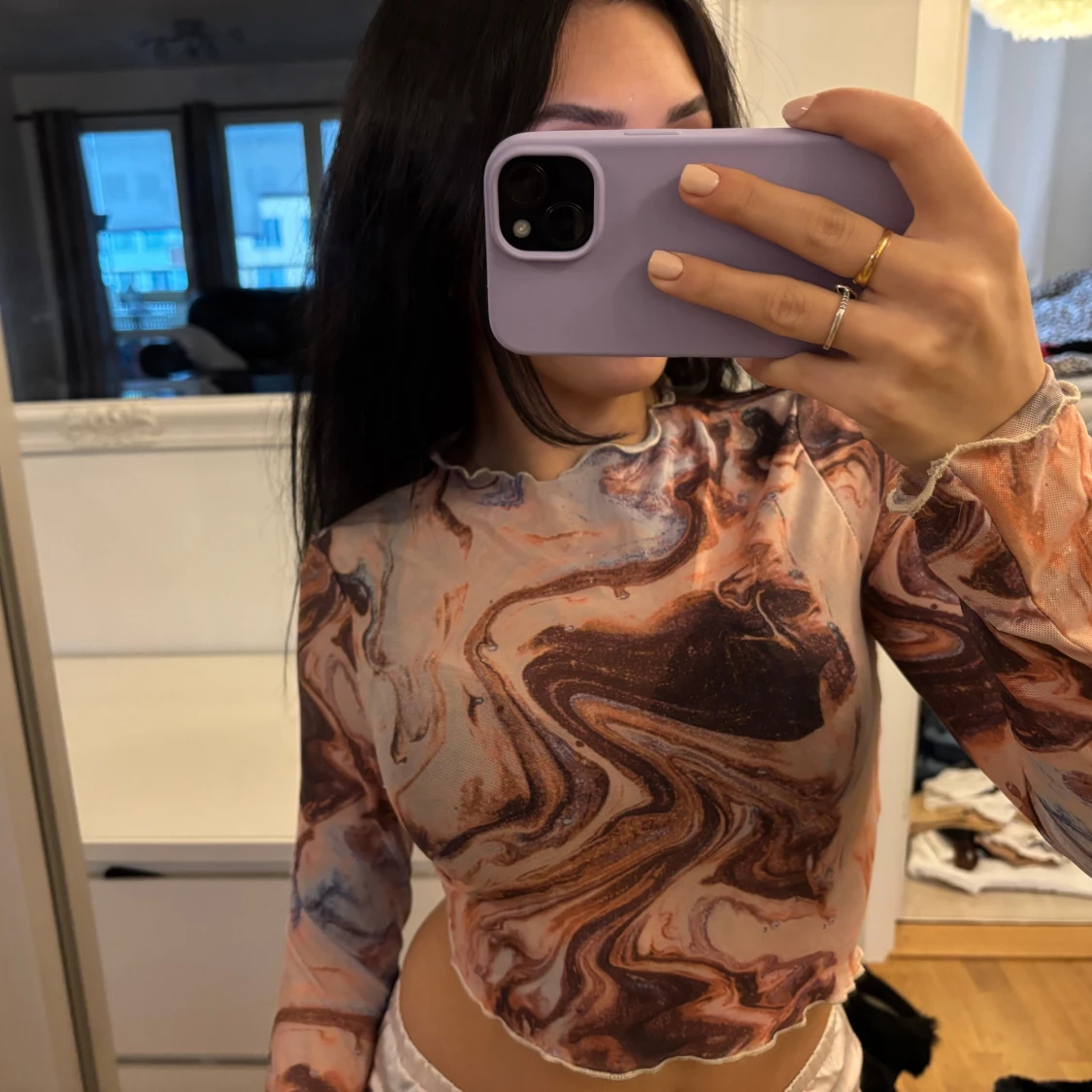 Mönstrad långärmad topp