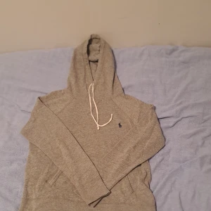 Grå hoodie från Ralph Lauren - Säljer en stilren beige hoodie från Ralph Lauren. Den har en klassisk design med en liten broderad logga på bröstet och justerbar huva med dragsko. Perfekt för en avslappnad look. 10/10 skick 