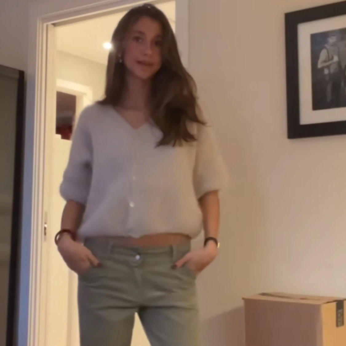 Beige stickad kofta - 92