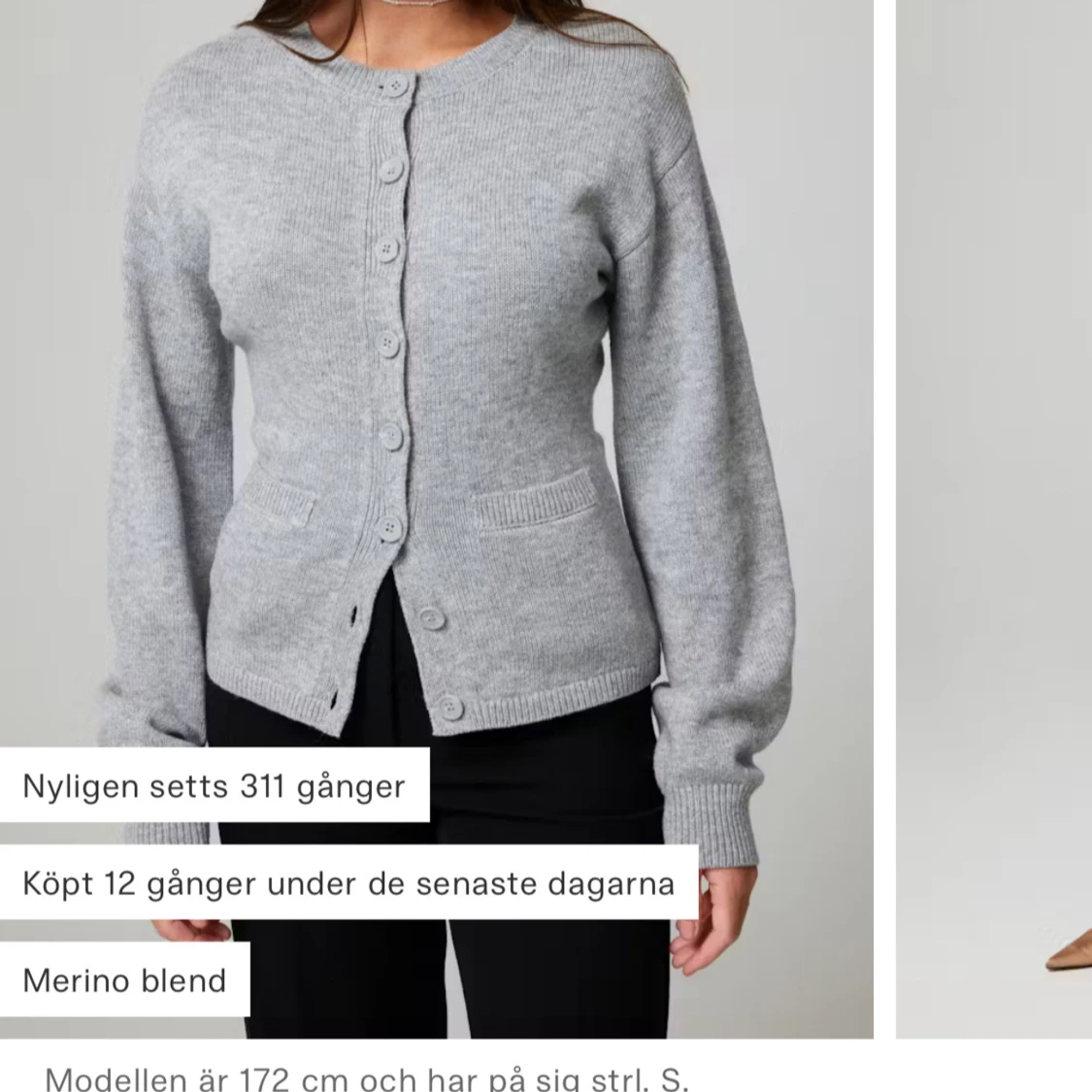 Grå kofta i merinoullsblandning