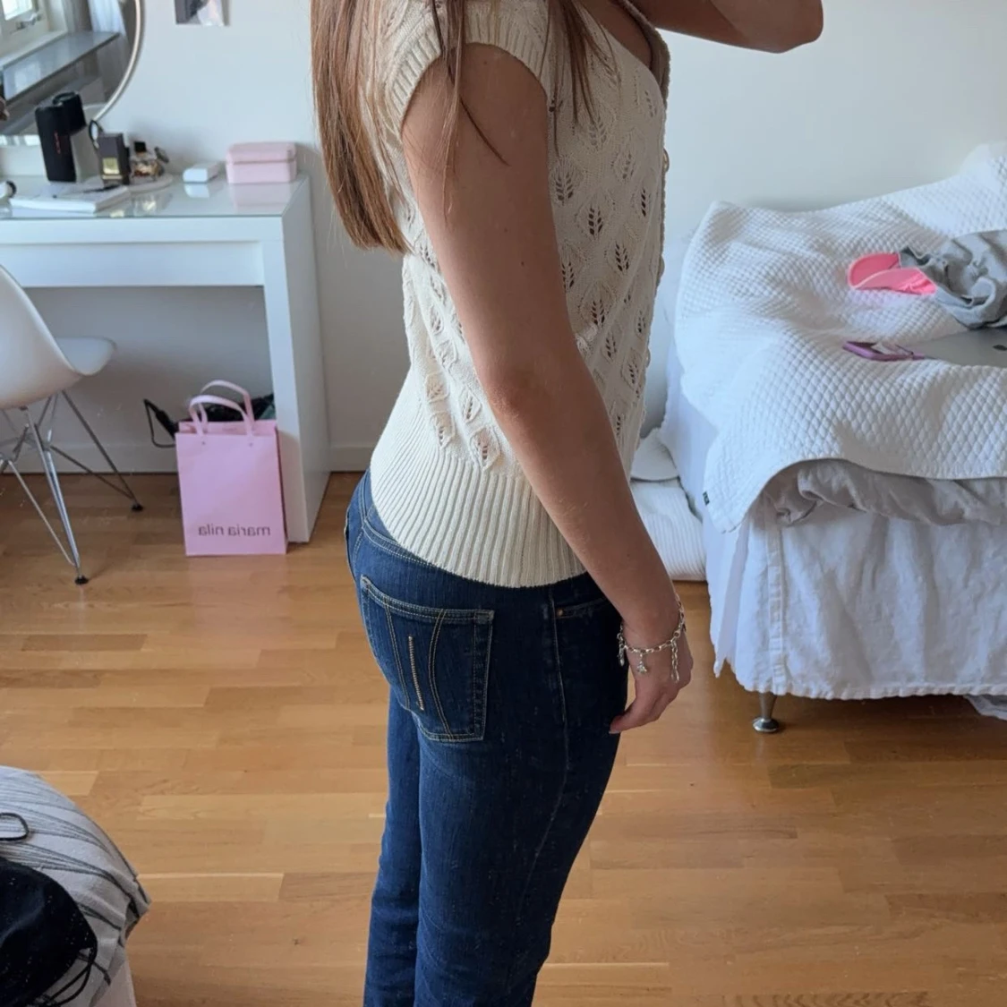 Beige kortärmad kofta - 1