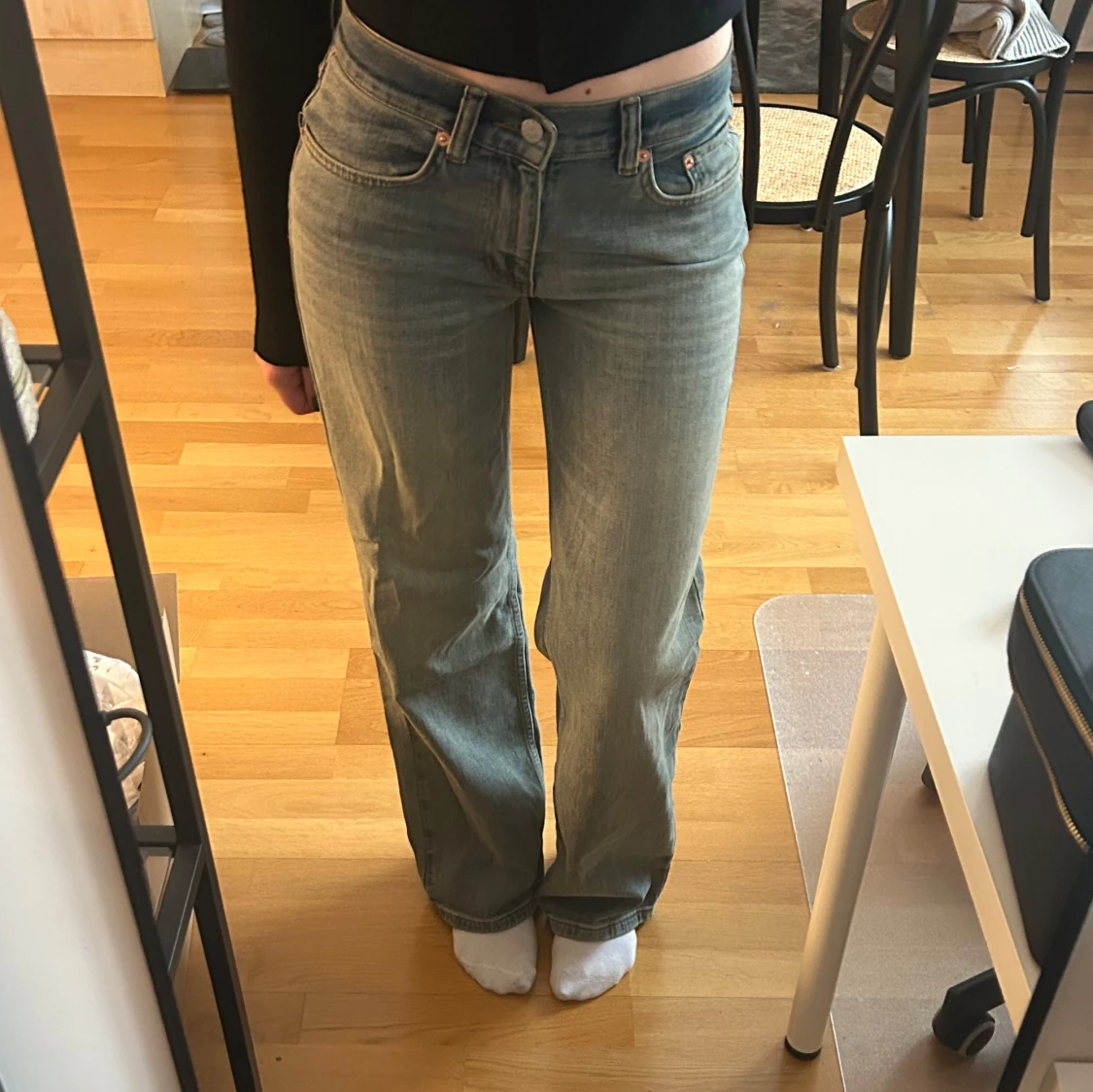 Blå jeans, straight leg, storlek 34