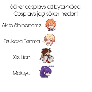 Söker cosplays att köpa/byta - Säljer även alla cosplays på listan, kontakta för mer info samt bild och priser! ‼️tryck inte på köp nu ‼️