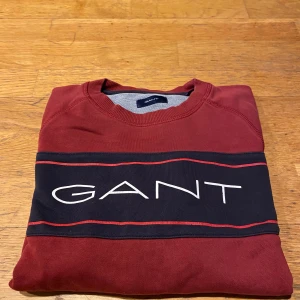 Vinröd tröja från GANT - Säljer en snygg vinröd tröja från GANT med ett svart och vitt tryck på bröstet. Tröjan har rund hals och långa ärmar, perfekt för en stilren look. Passar bra till både jeans och chinos. Hör av dig vid intresse!