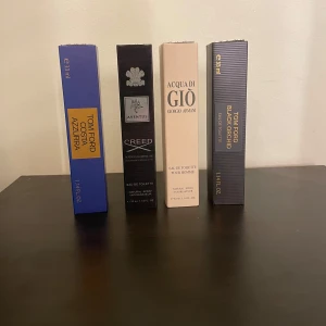 Parfymset med Tom Ford, Creed och Giorgio Armani - Säljer ett set med exklusiva parfymer: Tom Ford Costa Azzurra (unisex och Black Orchid (women), Creed Aventus samt Acqua di Giò från Giorgio Armani. Varje flaska är 33 ml och kommer i elegant förpackning. Perfekt för den som vill testa olika dofter eller ha med sig på resan. Paketpris 700kr för 4stycken parfymer