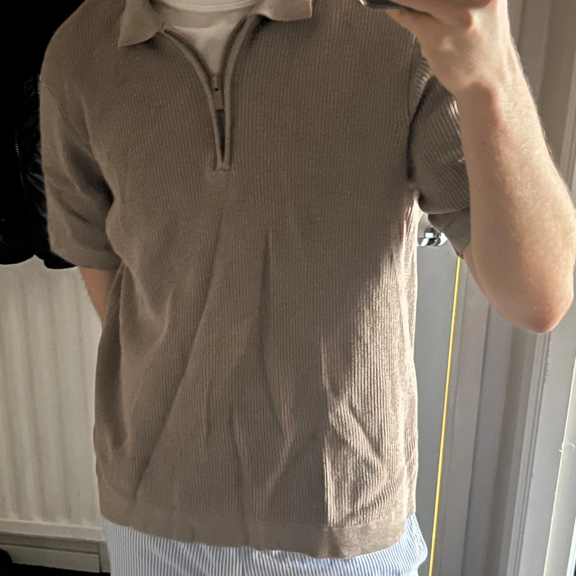 Beige ribbad pikétröja Dobber - 2