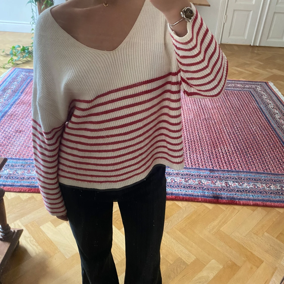 Randig stickad tröja  - 90