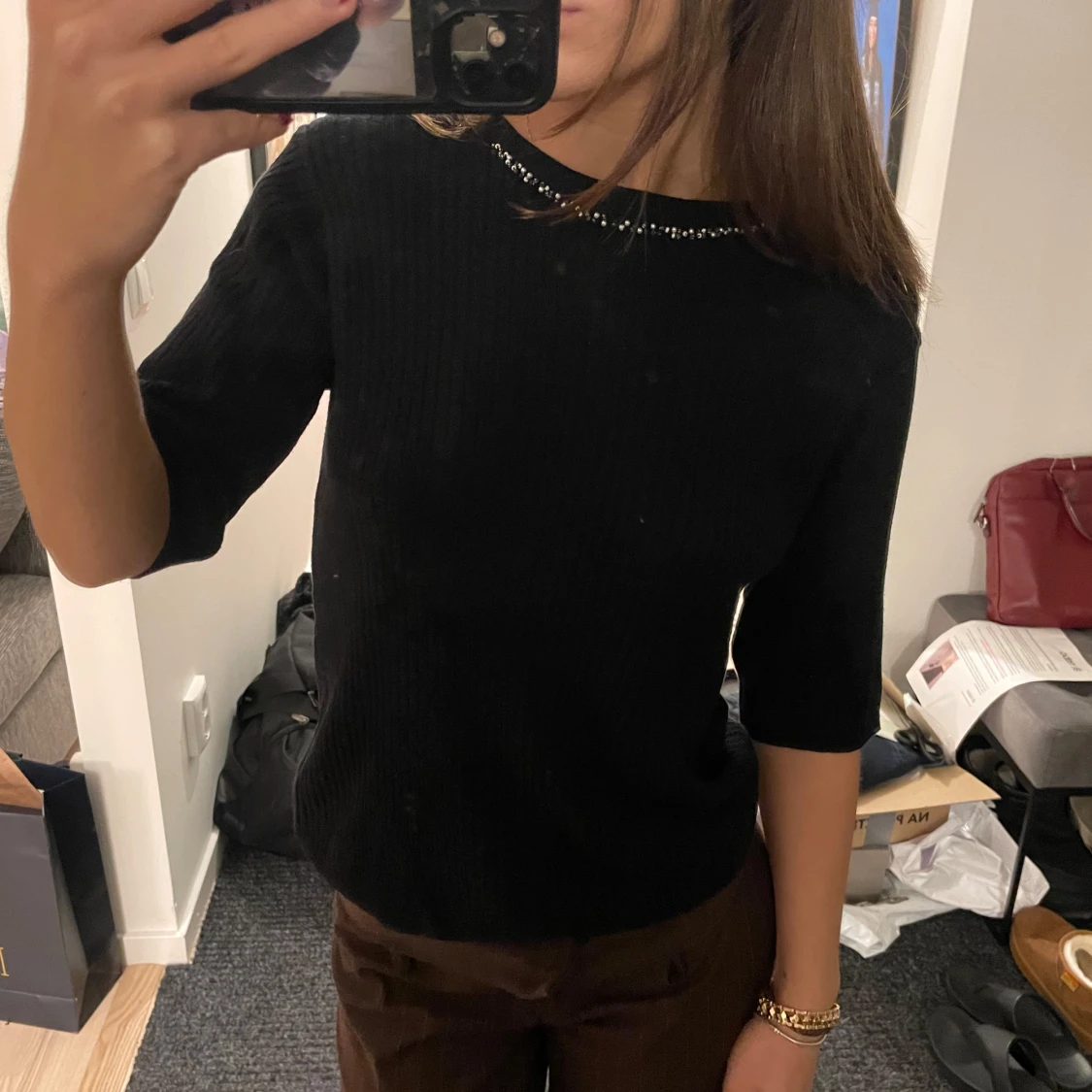 stickad trekvartsarmar topp