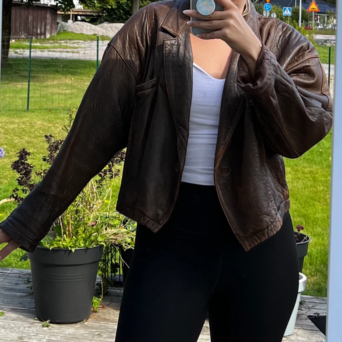 vintage brun äkta skinnjacka  - 91