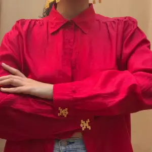 Vintage Silk Blouse with Matching Buttons Lightweight & Flowy Top Gorgeous Red color Unique Cufflink Sleeves, Links Sold Separately