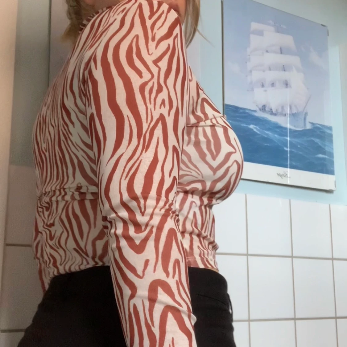 Mesh mönstrad långärmad topp - 91