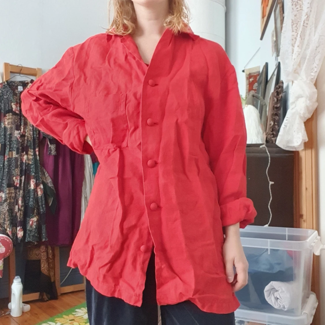röd linnekavaj/skjorta vintage