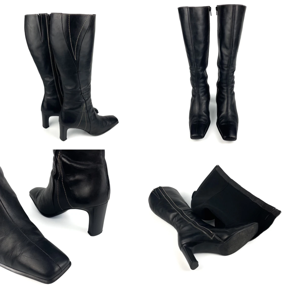 Vintage Y2K 90s 00s OSCANIA real leather square toe block heel knee high boots in black size 37 - 37,5 EU - 91