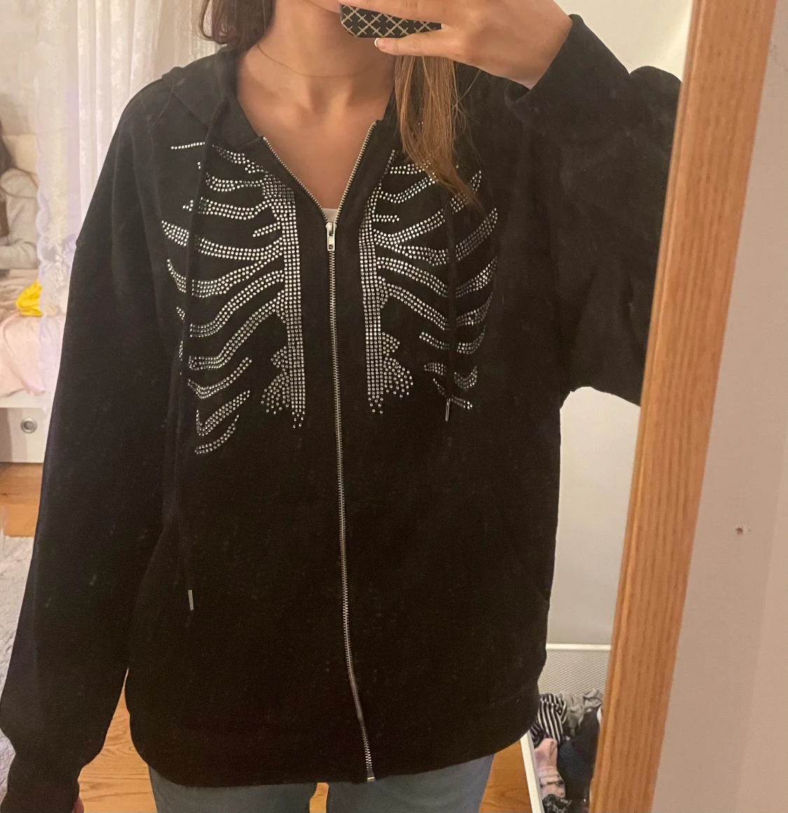 Skelett hoodie med rhinestones - 90