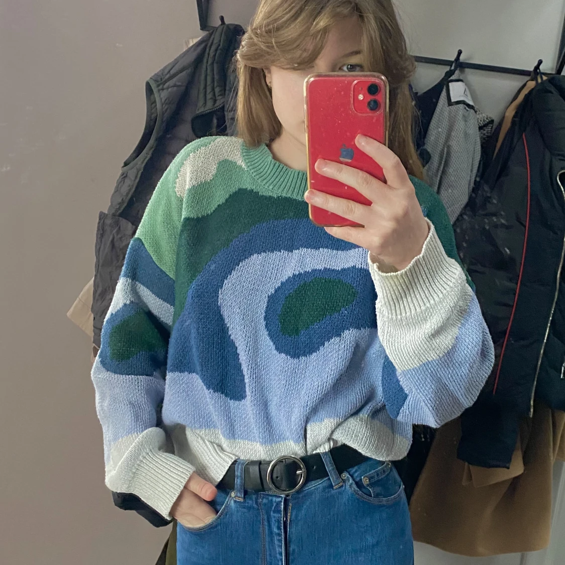 Blå-grön stickad tröja