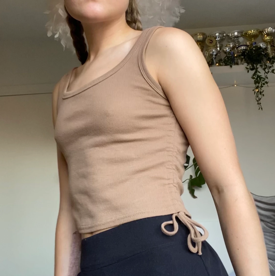 Ljusbrun top med resår - 90