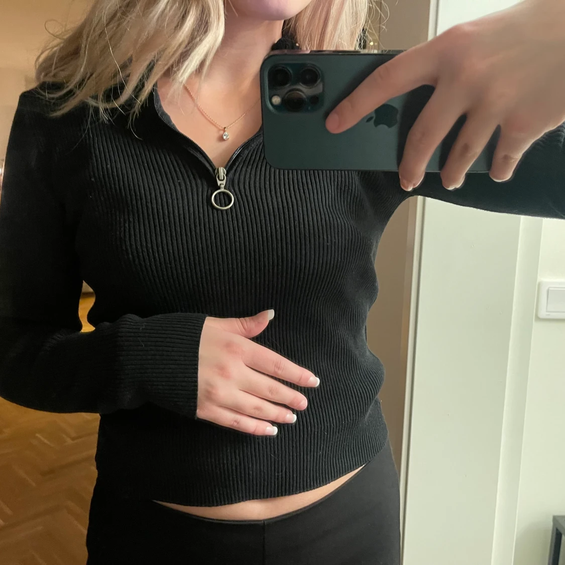 Ribbad zip tröja  - 90