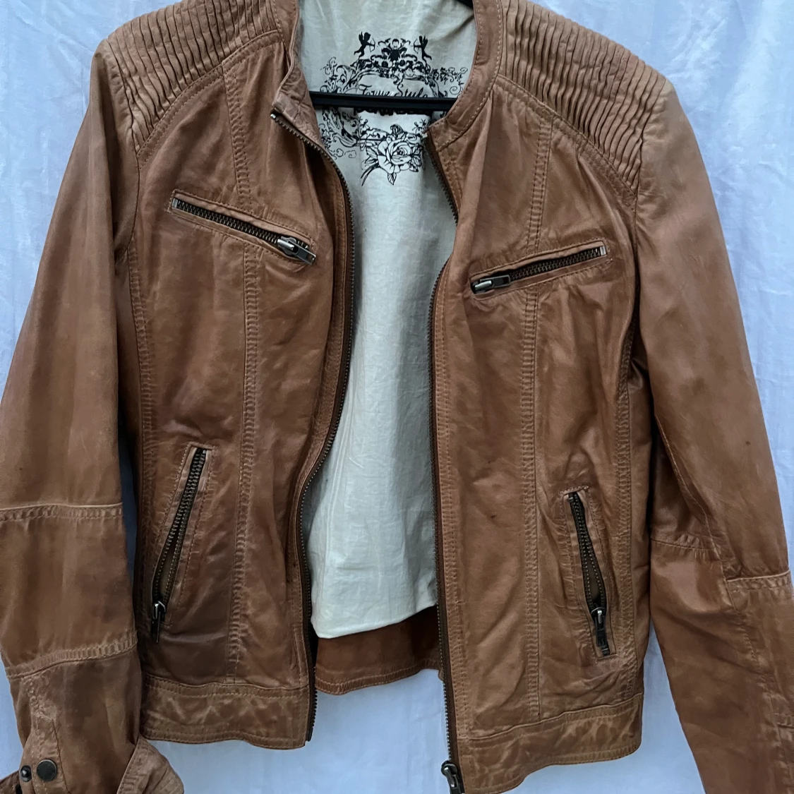 Äkta läderjacka brun!