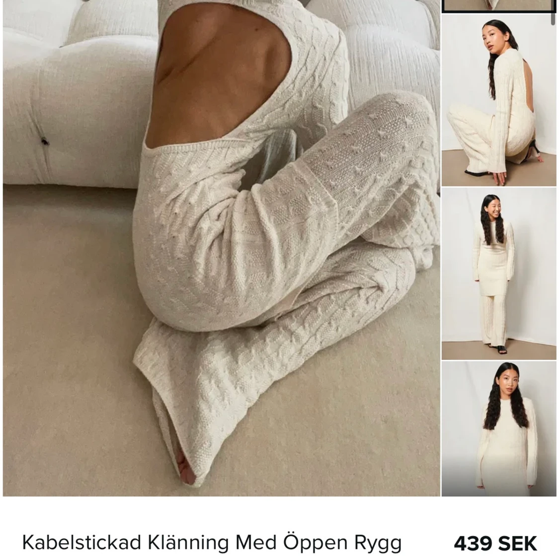 Kabelstickad Klänning Med Öppen Rygg  - 90