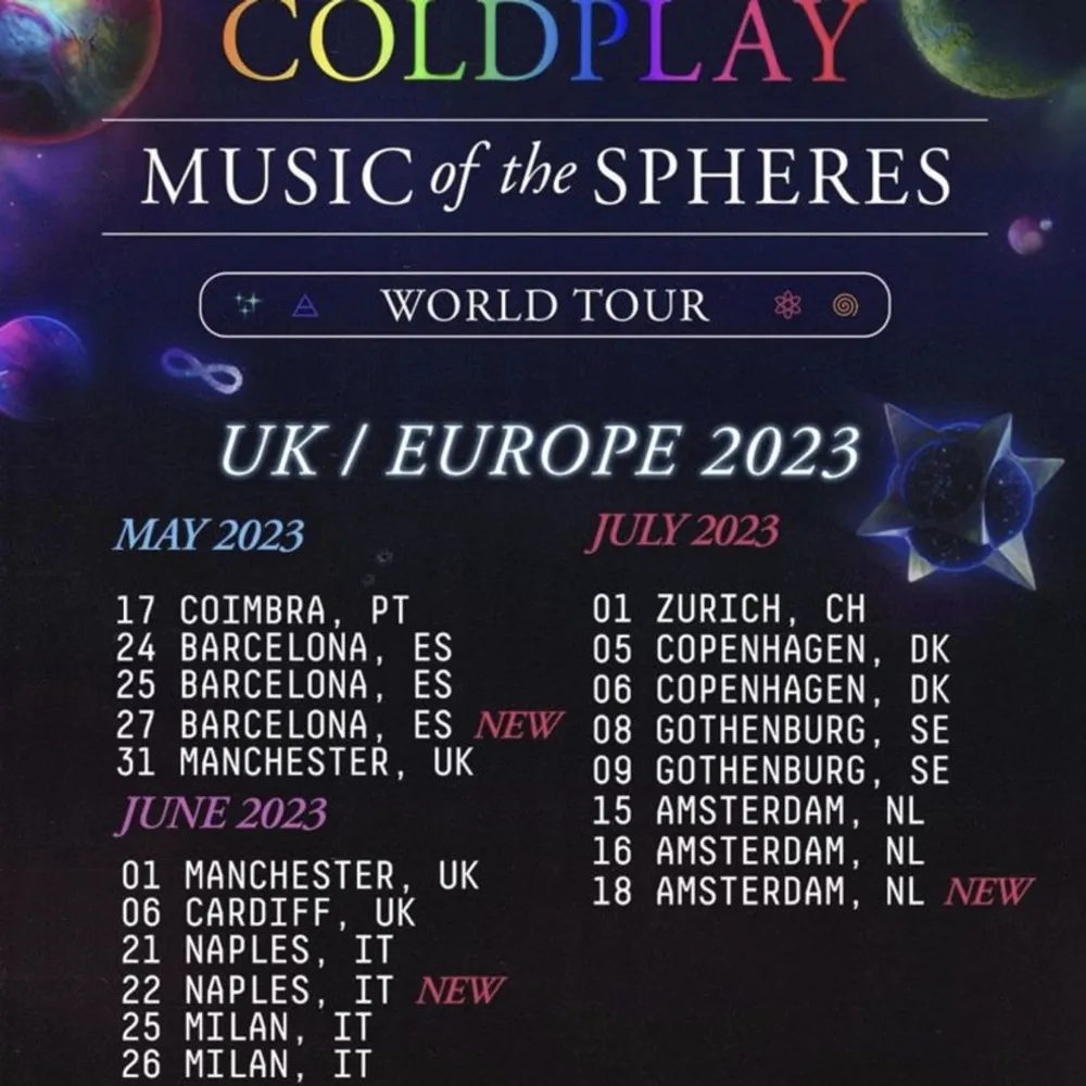 Hej! Jag och min kompis säljer nu 2 sittbiljetter till Coldplay den 9/7-23 i Göteborg! Kom med bud!❤️Platserna är brevid varandra, Sektion Q1, rad 11, plats 161 och 162!❤️. Övrigt.