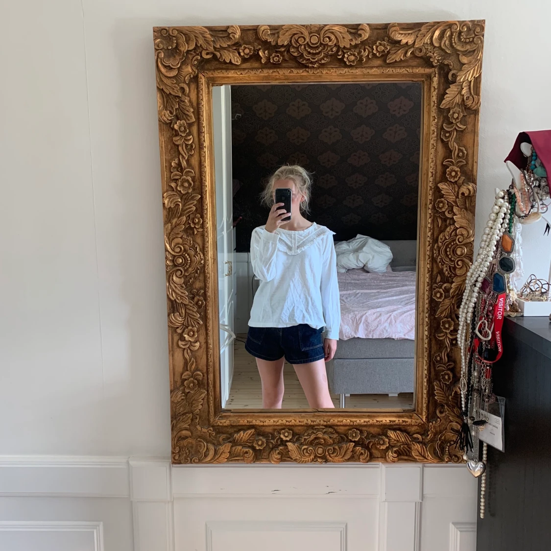 vit blus långärmad hm spets