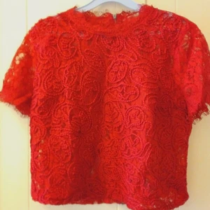 Kort röd Spets linne  - Jättevacker kort spetstopp med dragkedja baktill, perfekt nu till sommaren. Fler bilder kan skickas vid intresse 🛍️🌺📦