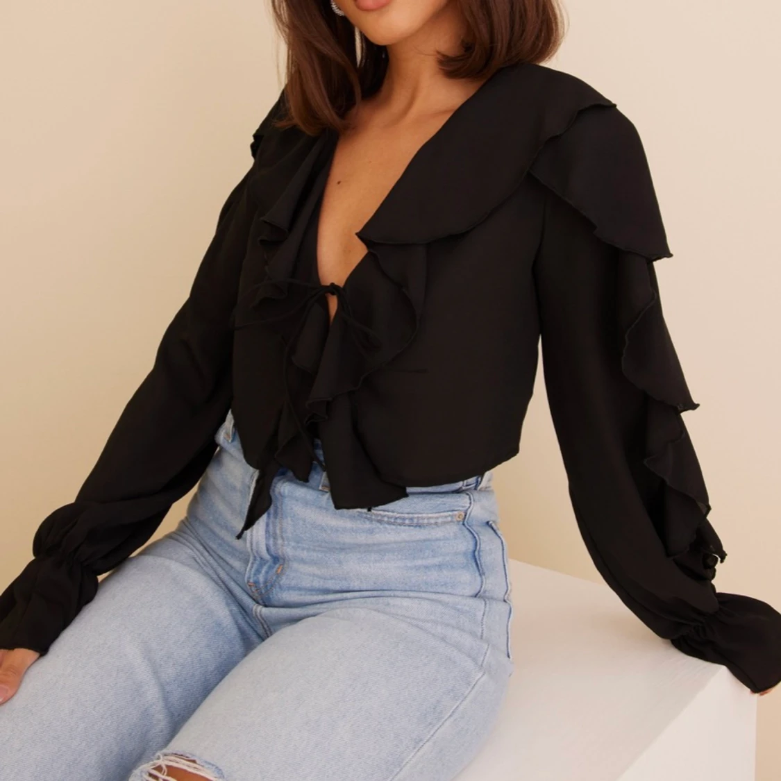 Frill Chiffon Tie Blouse - 91