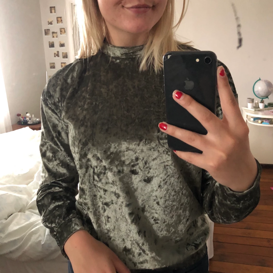 Grön sammetströja strl XS-M