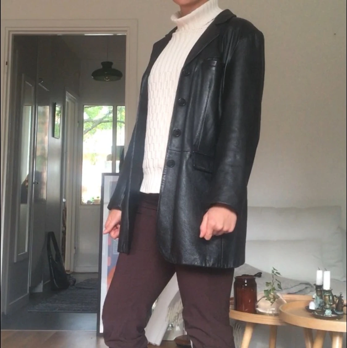 Jättefin 90-tals äkta läderkavaj i strl L