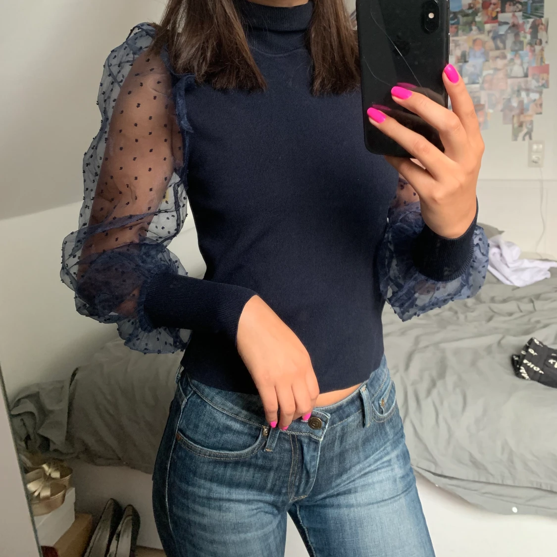 💙Mörkblå tröja med see through armar💙