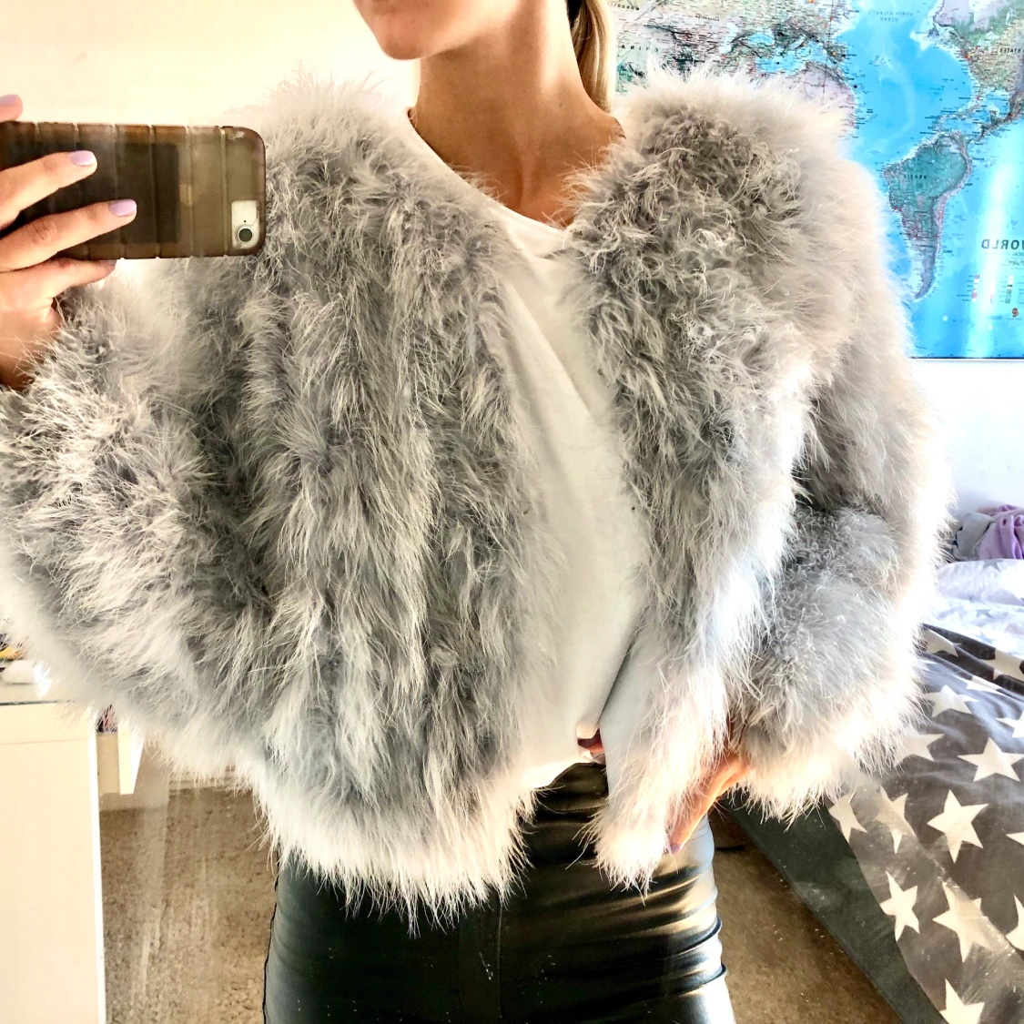 Ljusblå Äkta pälsjacka  - 90