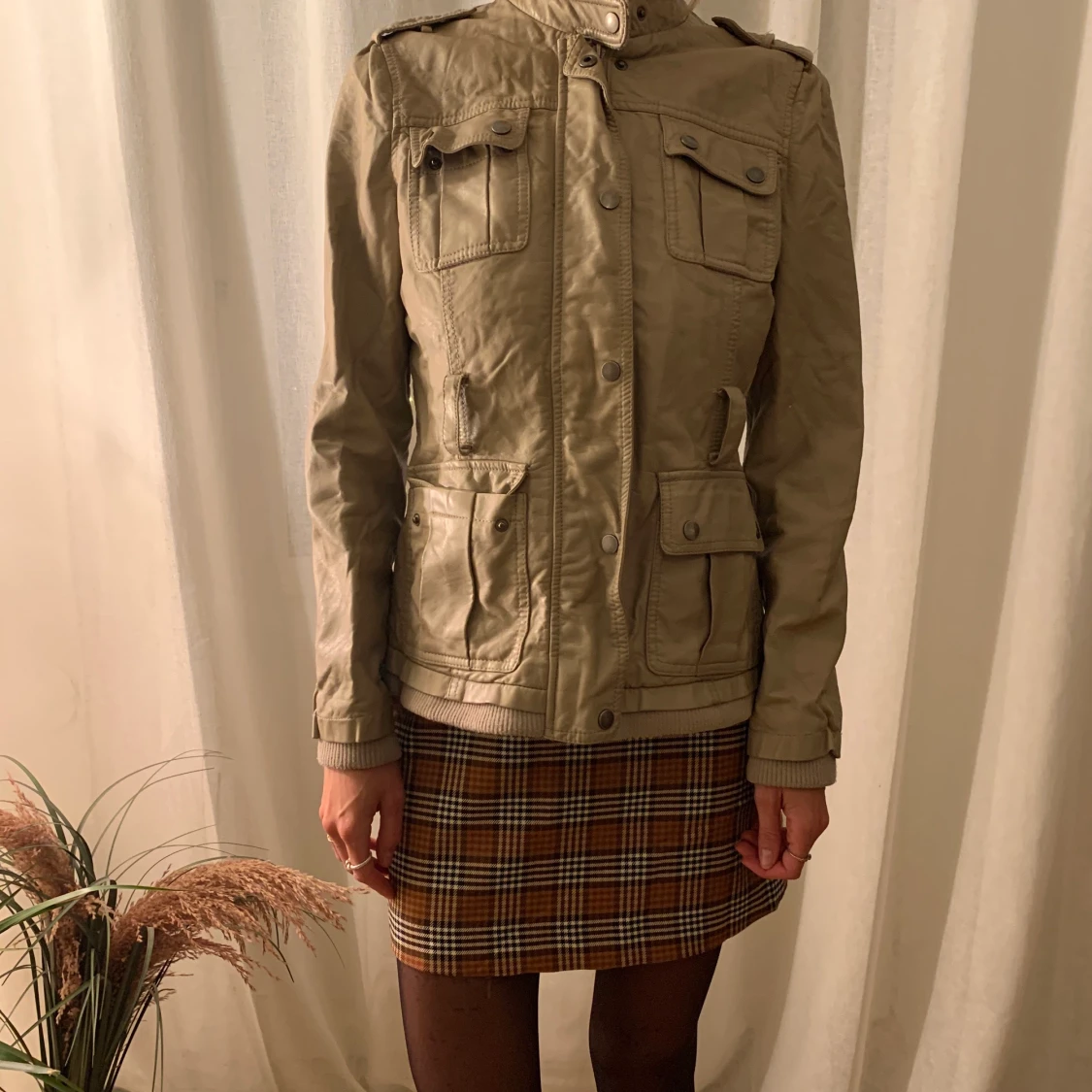 Military jacket beige fake leather 