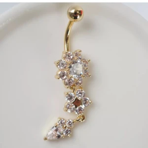  - Navel piercing. Stainless steel. Stenar-zirkon. Oanvänd.