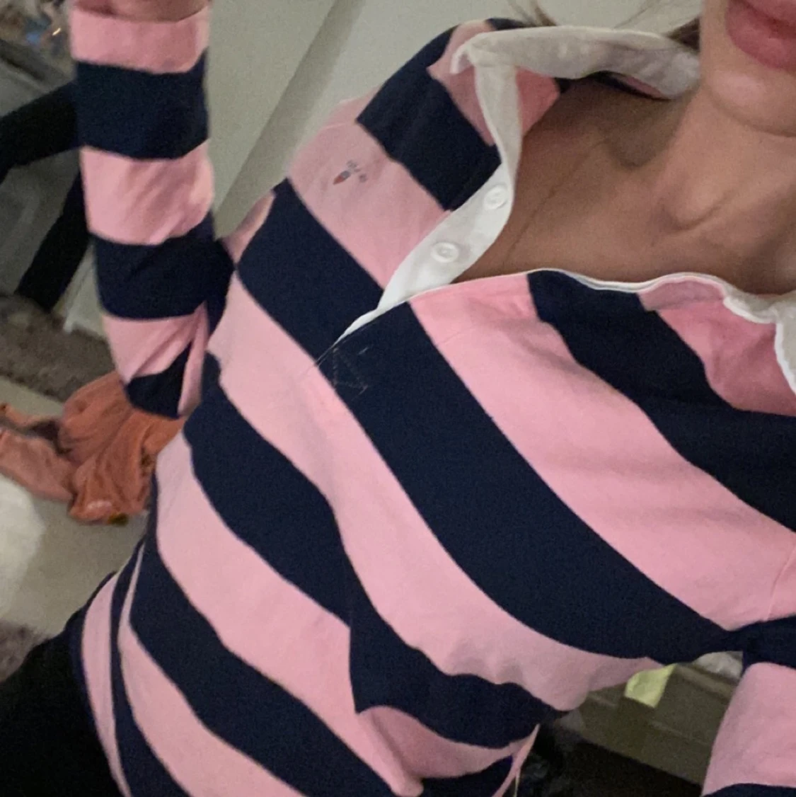 Gant piké rosa/navy långärmad strl xs