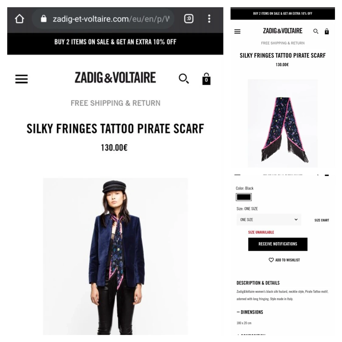 Zadig & Voltaire siden foulard/scarf  - 91