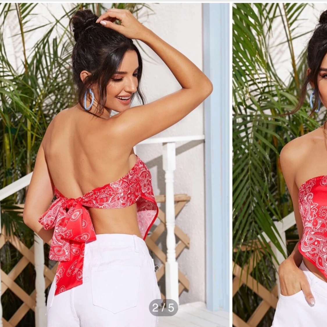 Röd paisley topp - 90