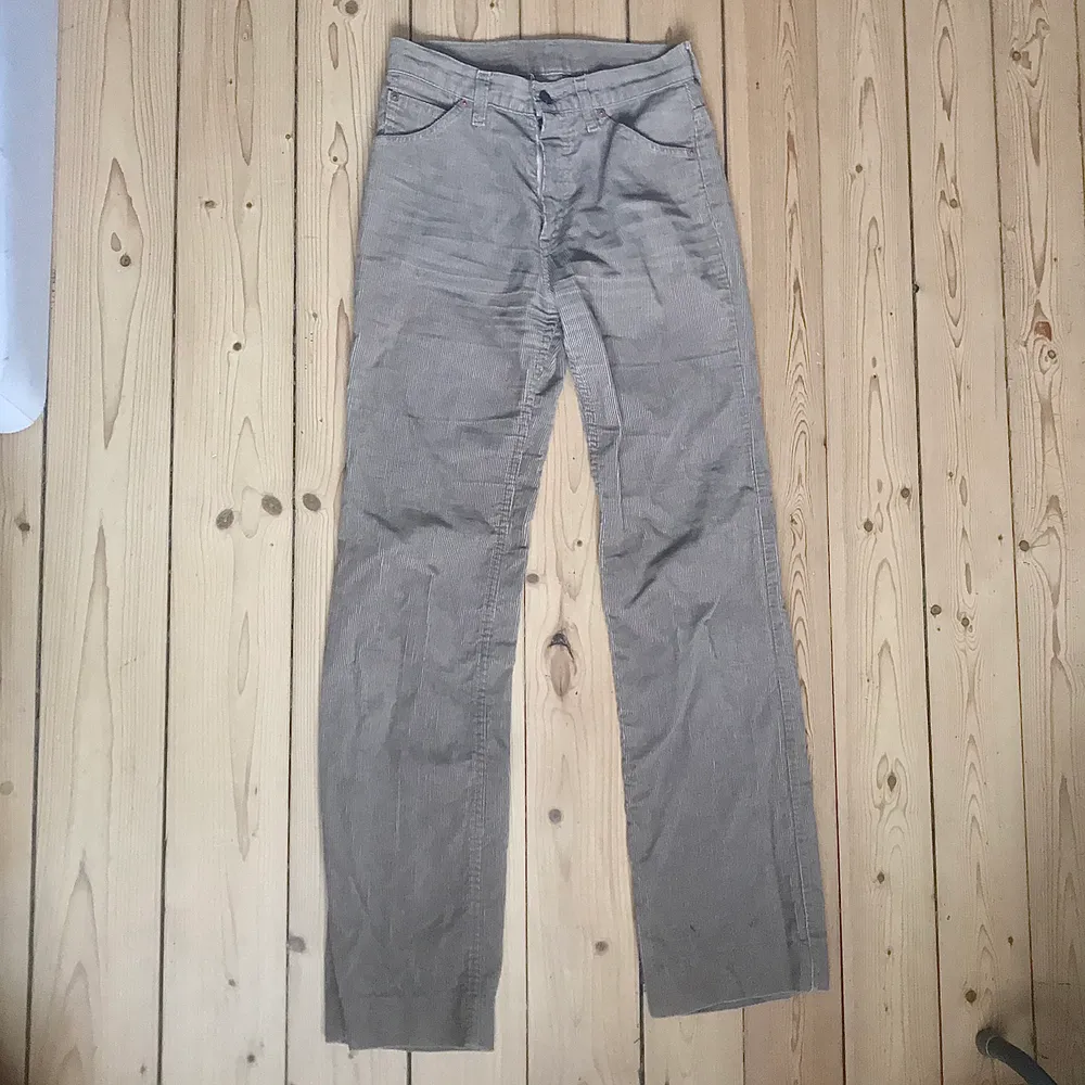 Jättefina vintage levis manchesterbyxor från 80/90-tal💕 Bra secondhand skick! Det står att storleken är W28 och L32 men jag skulle säga att det passar en xs/s✨ Benen är uppsydda 5cm så dem går att göra längre✨ Midja: 74cm Innerben: 81cm Höfter: 93cm. Skriv privat för fler bilder/frågor. Buda i kommentera, frakt tillkommer🪐💕. Jeans & Byxor.