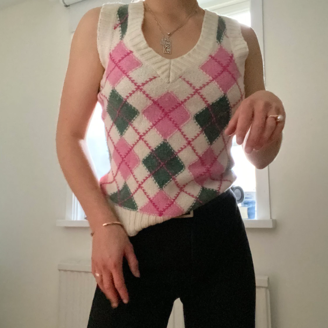 Stickad rutig Vintageväst - 91
